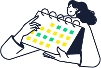 Illustration of a person reviewing usage across the floors of a building